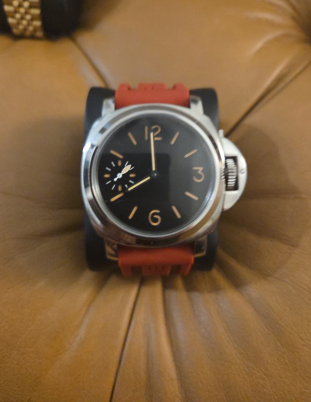 Men's Black Dial Watch with Red Silicone Strap